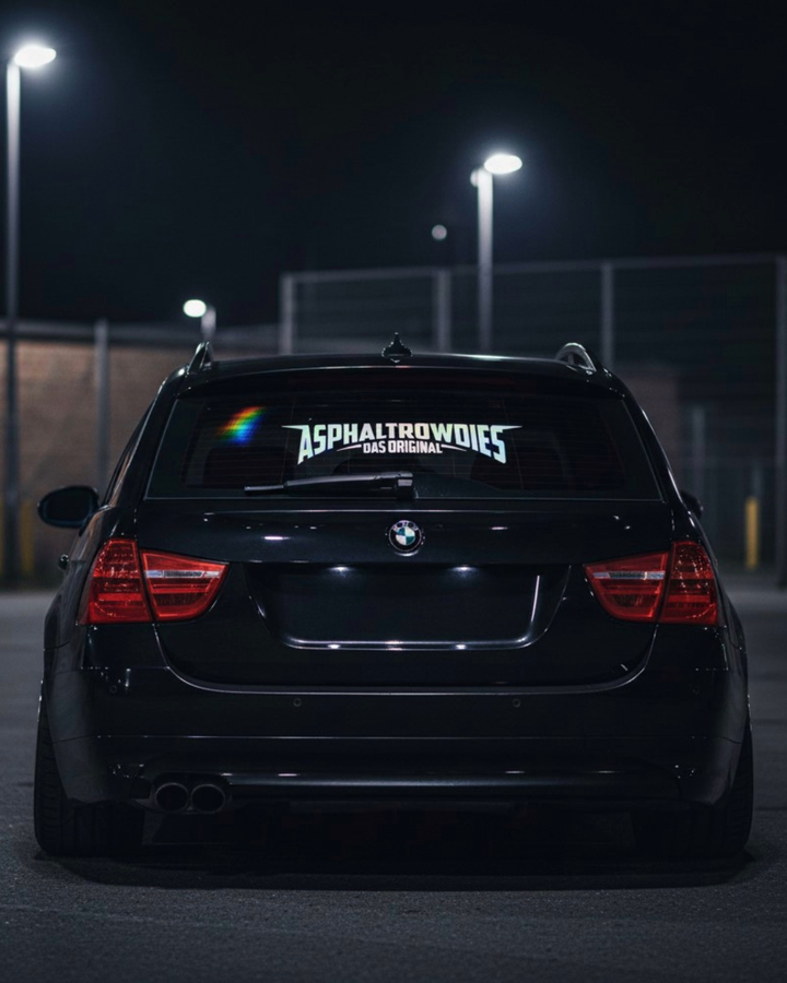 AsphaltRowdies Sticker (20/40/60 cm) – schwarz | weiß | oilslick + Gratis AsphaltClub Rakel