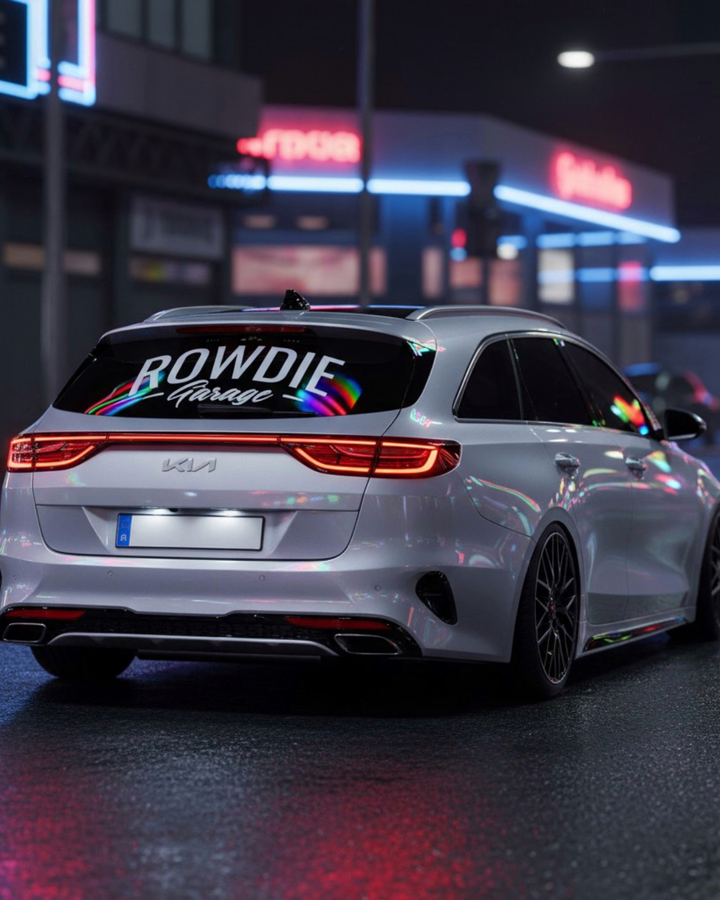 Sticker Rowdie Garage 20/40/60cm schwarz | weiss + Gratis AsphaltClub Rakel